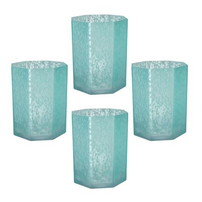 A&B Home Glass Candle Holder - Frosted Mercury Glass Tealight Candle Holder, Blue Octagonal Decorative Votive Candle Holder, Living Room Entryway Coffee Table Side Table Accent Piece, Set of 4