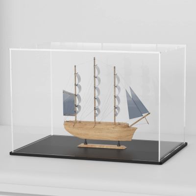 CRMPro Clear Acrylic Display Case with Matt Black Base and Lid, Dust-Proof Acrylic Showcase, Cube Counter-Tops Box for Large Collectibles (12x8x8 inch)