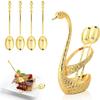 Coffee Dessert Spoon Set, Swan Base Holder Spoon Organizer with 6pcs Spoons for Coffee Fruit Dessert Stirring Mixing Sugar Stir Ice Cream Cake Teaspoon (Gold) view 1