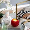 A&B Home Glass Tealight Candle Holder - Round Bowl Votive Candle Holder with Embossed Pattern, Home Decor for Wedding Party Centerpieces, Set of 4, Red view 2