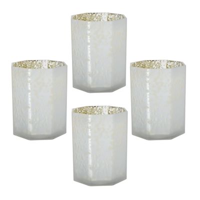 A&B Home White Octagonal Glass Candle Holder - Frosted Mercury Glass Candle Holder, Decorative Candle Holder, Living Room Entryway Coffee Table Side Table Accent Piece, Set of 4