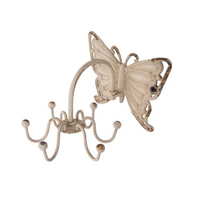 BOOMLATU 360Rotatable Farmhouse Wall Hook Key Holder for Wall,Shabby Chic Cast Iron Wall Mounted Jewelry Organizer Jewelry Holder (Butterfly Shape-White)