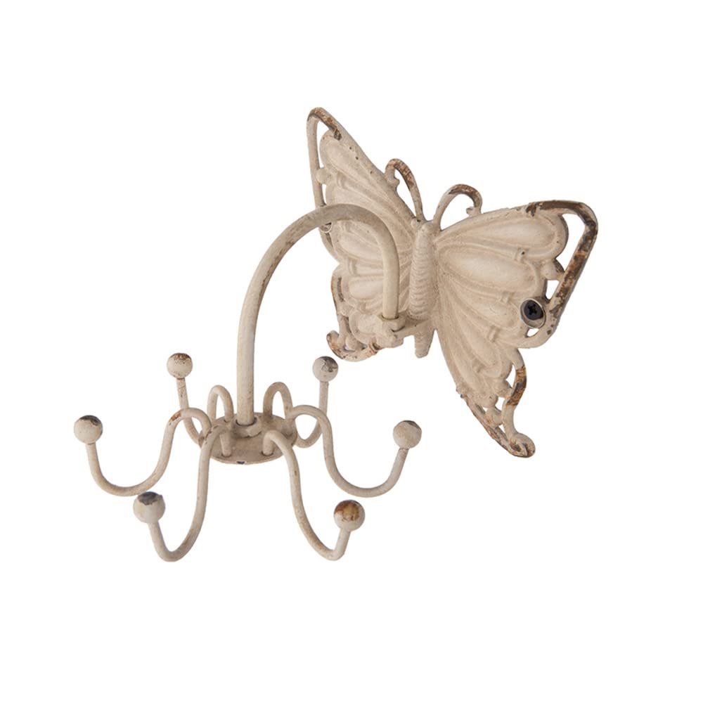 BOOMLATU 360Rotatable Farmhouse Wall Hook Key Holder for Wall,Shabby Chic Cast Iron Wall Mounted Jewelry Organizer Jewelry Holder (Butterfly Shape-White)