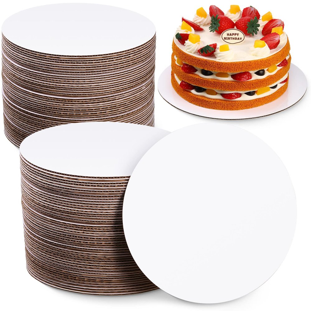 50 Pack Cake Boards, White Cake Boards Round, Circle Cardboard Base Board, Disposable Oil-Proof Cardboard Base for Baking Pizza Birthday Wedding Dessert Decorating(8 Inch)