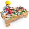 GLACER Train Table, 100 Piece Wooden Activity Table w/Large Storage Drawer view 1