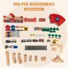 GLACER Train Table, 100 Piece Wooden Activity Table w/Large Storage Drawer view 3