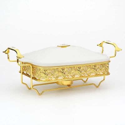 JYHCD Chafing Dish Buffet Set, White Ripple Ceramics Chafer, Rectangle Chafer and Buffet Warmer Set for Buffet Weddings, Parties, Banquets, Christmas, Catering Events,1.5L