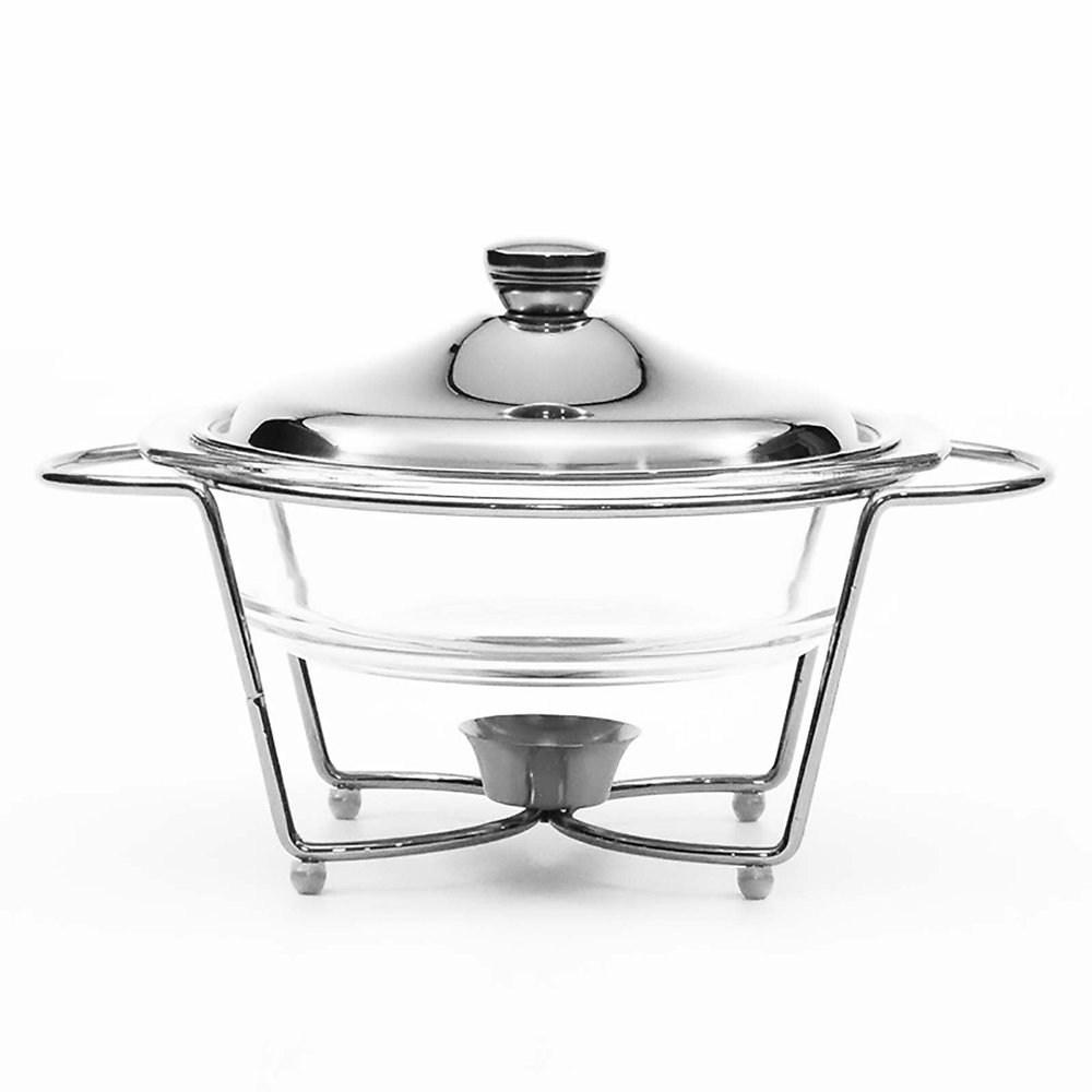 JYHCD Glass Chafing Dish Buffet Set, with Stainless Steel Lid and Holder, Round Food Warming Tray, for Buffet, Wedding, Parties, Banquet, Catering Events,Silver,2L