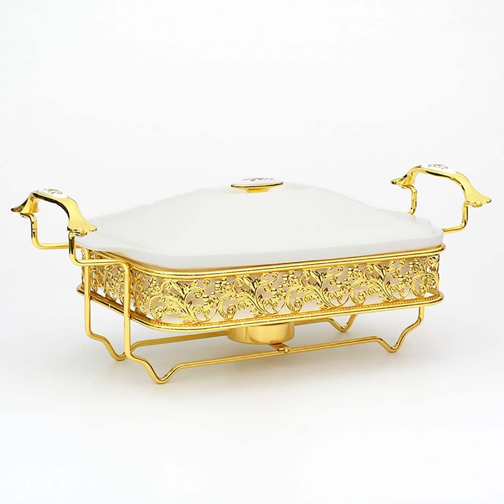 JYHCD Rectangle Ceramic Chafing Dish Buffet Set, with Ceramic Lid and Fuel Holder, Food Warming Tray, for Buffet, Wedding, Parties, Christmas, Banquet, Catering Events, 1.5 Qt