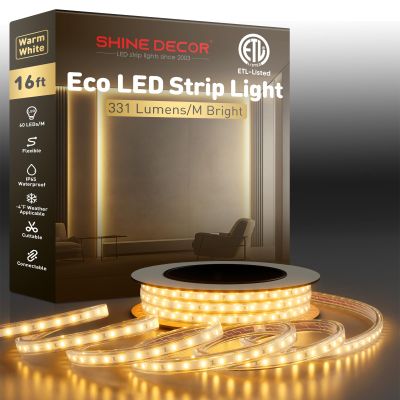 Shine Decor LED Strip Light Easy Connectable, 2800K Warm White Cold Resist Weatherproof Plug-in for Indoor Outdoor, 101 LM/FT Dimmable Bright Eco Rope Lighting 16.4FT, 120V Whole Set ETL Listed