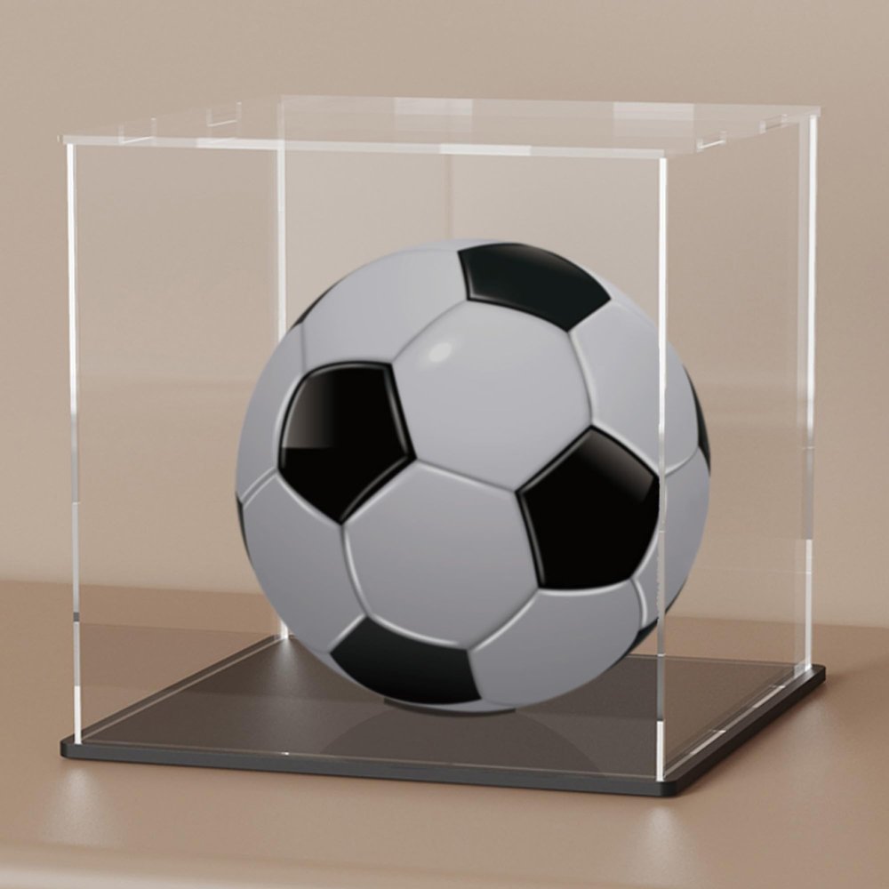 CRMPro Clear Acrylic Display Case with Matt Black Base and Lid, Dust-Proof Acrylic Showcase, Cube Counter-Tops Box for Large Collectibles (10x10x10 inch)