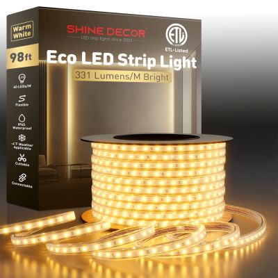 Shine Decor LED Strip Light Easy Connectable, 2800K Warm White Cold Resist Weatherproof Plug-in for Indoor Outdoor, 101 LM/FT Dimmable Bright Eco Rope Lighting 98FT, 120V Whole Set ETL Listed