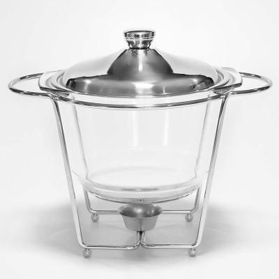 JYHCD Glass Chafing Dish Buffet Set, with Stainless Steel Lid and Holder, Round Food Warming Tray, for Buffet, Wedding, Parties, Banquet, Catering Events,Silver,4L