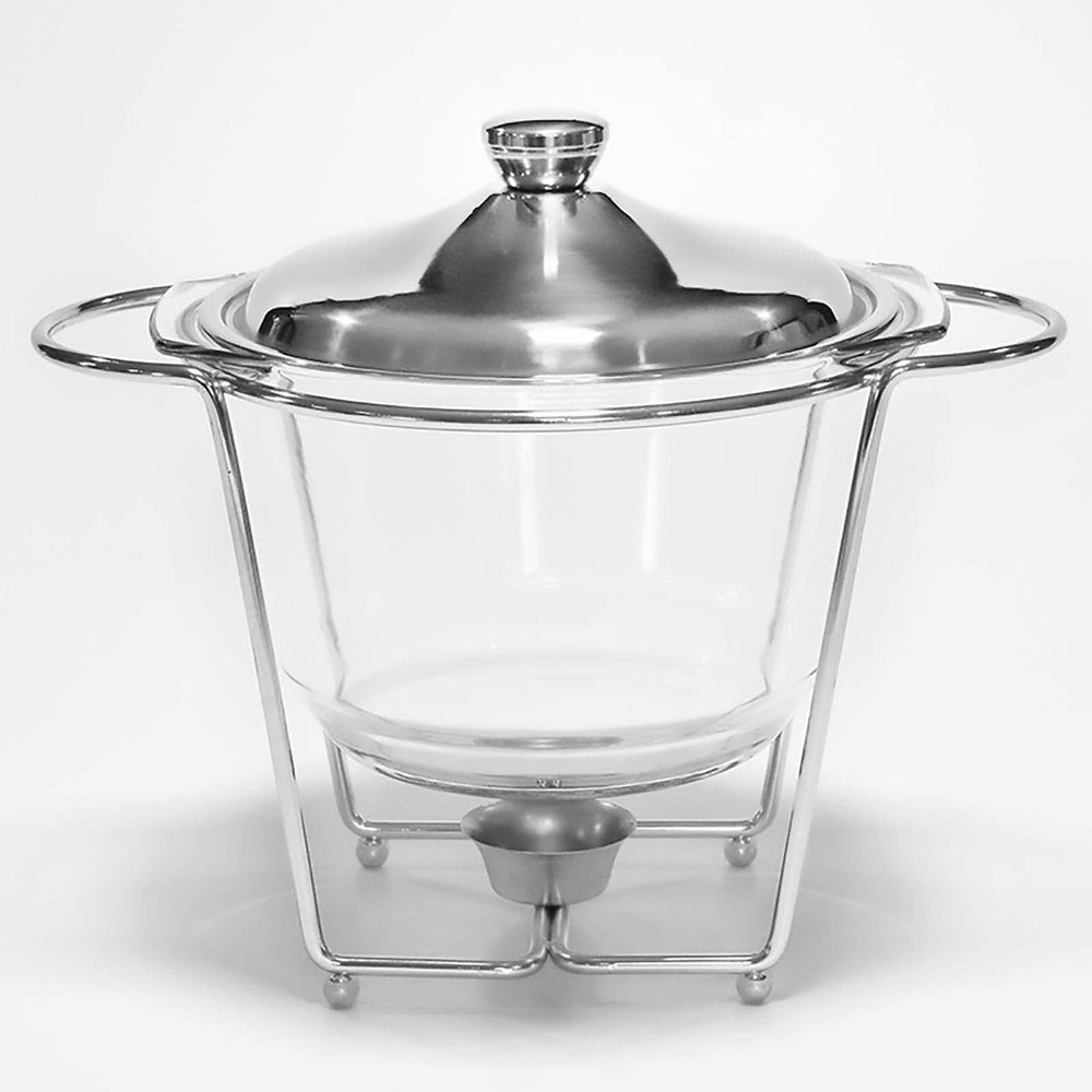 JYHCD Glass Chafing Dish Buffet Set, with Stainless Steel Lid and Holder, Round Food Warming Tray, for Buffet, Wedding, Parties, Banquet, Catering Events,Silver,4L