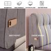 Linen Headboard Cushion Large Bolster Rest Reading Pillow Wedge Headboard Backrest Lumbar Pad Removable Headboard Cover for Day Bed Bunk Bed Bench,A,with headboard King 70.8" view 3