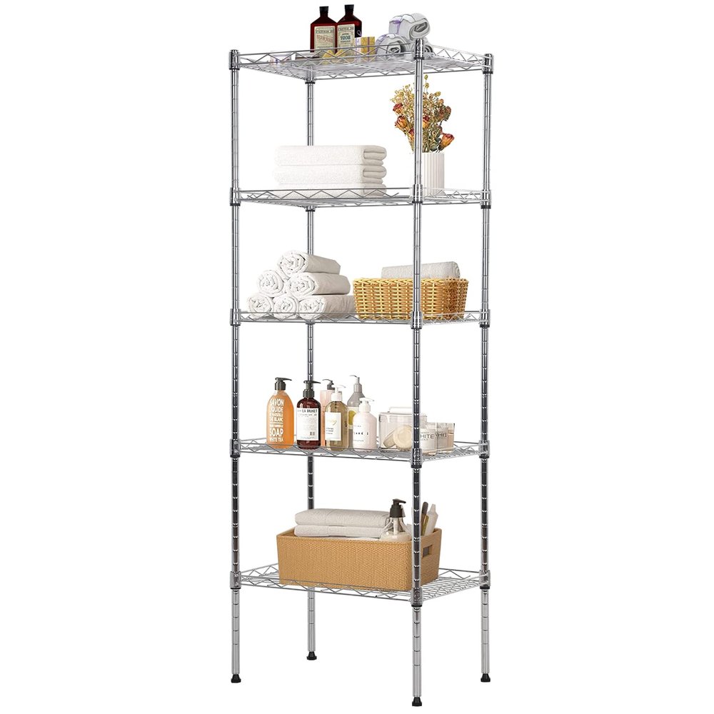 5 Wire Shelving Unit Adjustable Storage Shelf Metal Storage Rack with Leveling Feet for Closet Laundry Pantry Kitchen Garage 750 LBS Capacity 16.7" L11.8" W47.6" H, Chrome