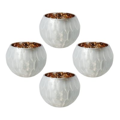 A&B Home Glass Candle Holder - Round Tealight Candle Holder with Embossed Pattern, Decorative Votive Candle Holder, Bedroom Living Room Coffee Table Entryway Table Accent Piece, Set of 4, White