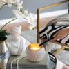 A&B Home Glass Candle Holder - Round Tealight Candle Holder with Embossed Pattern, Decorative Votive Candle Holder, Bedroom Living Room Coffee Table Entryway Table Accent Piece, Set of 4, White view 2