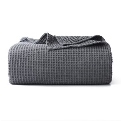 100% Cotton Waffle Blanket (Dark Grey - King Size - 104 * 90''), Pre-Washed and Anti-Shrinkage Soft Lightweight Bed & Couch Blanket, 380 GSM Waffle Weave Throw Blanket for All Seasons