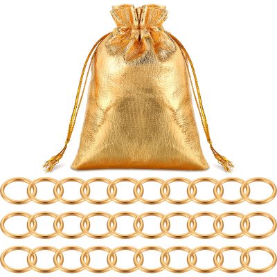 Chalyna 31 Pcs Gold Power Rings Metal Game Figure Display Dream Catcher Rings with Gold Drawstring Organza Bags(1.2 x 1 Inch)