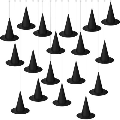SATINIOR Halloween Decorations Witch Hat Costume Witch Hat Hanging with Rope Accessory and Transparent Seamless Hooks(24 Pcs,Classic)