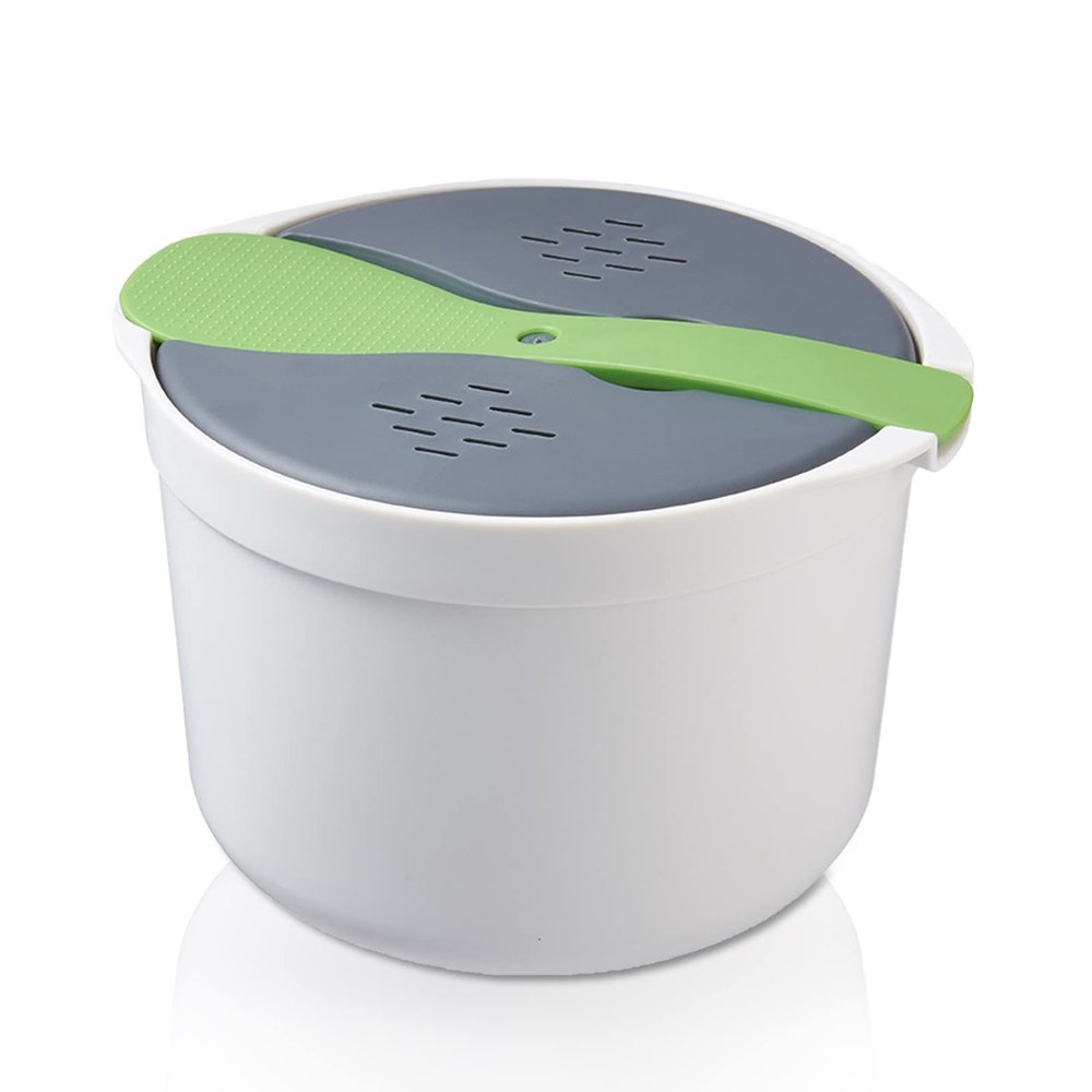 2L Microwave Rice Cooker,Microwave Cookware with Lid and Strainer, Food Grade PP Microwave Rice Steamer Cooker, Microwave Rice Maker, Easy To Use (green), Microwavable Rice Cooker Microwave