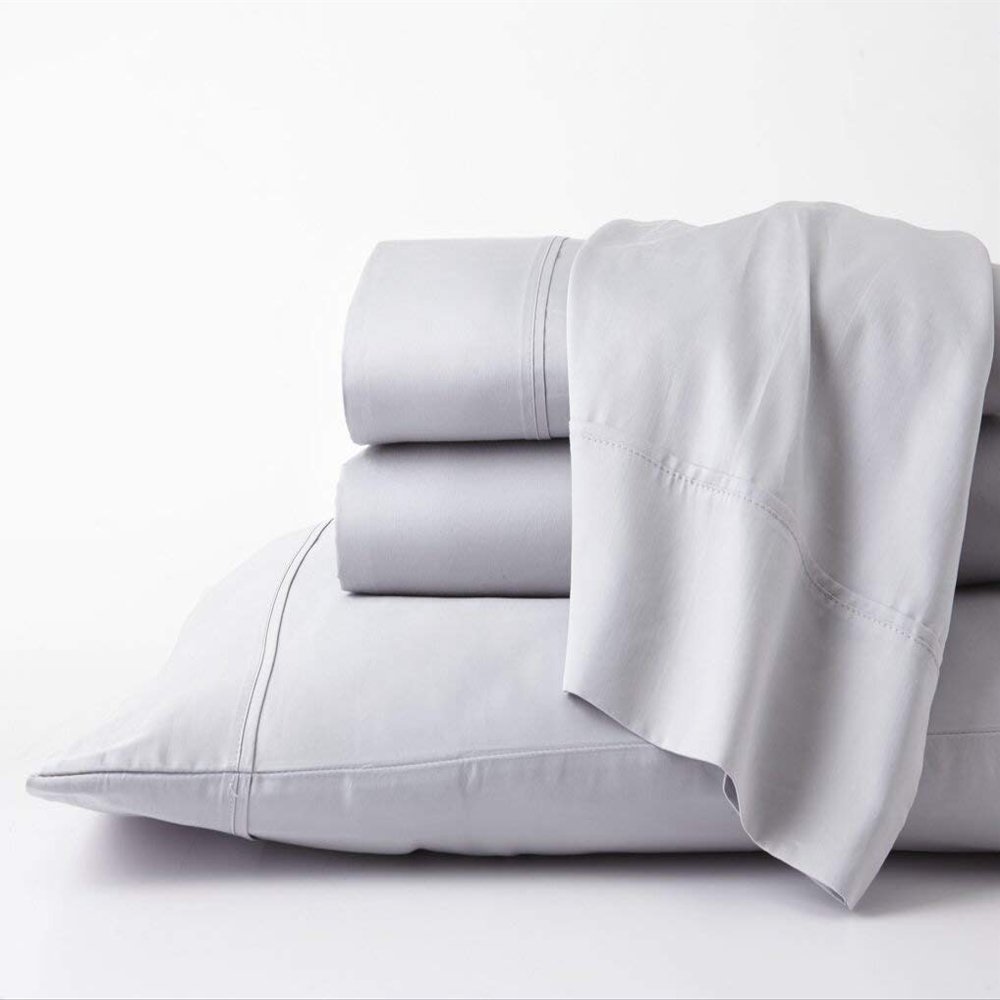Pure Egyptian Full Size Cotton Bed Sheets Set 1000 Thread Count Bedding and Pillowcases  Egyptian Cotton Sheets Full Size Bed- Sateen Sheets -15" Inch Deep Pocket Full Sheets - Light Grey