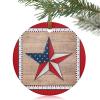 2022 Christmas Ornaments Xmas Tree Hanging Pendant, Independence Day Stars Wooden Grain Round Ceramic Ornaments Gift for Friends Families Holiday American Stars Red Frame Hanging Tree Decor 3" view 1