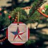 2022 Christmas Ornaments Xmas Tree Hanging Pendant, Independence Day Stars Wooden Grain Round Ceramic Ornaments Gift for Friends Families Holiday American Stars Red Frame Hanging Tree Decor 3" view 2