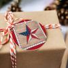 2022 Christmas Ornaments Xmas Tree Hanging Pendant, Independence Day Stars Wooden Grain Round Ceramic Ornaments Gift for Friends Families Holiday American Stars Red Frame Hanging Tree Decor 3" view 3