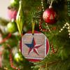 2022 Christmas Ornaments Xmas Tree Hanging Pendant, Independence Day Stars Wooden Grain Round Ceramic Ornaments Gift for Friends Families Holiday American Stars Red Frame Hanging Tree Decor 3" view 4