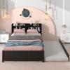 CITYLIGHT Full Bed with Twin Size Trundle, Full Size Platform Bed with Bookcase Headboard and Pull Out Trundle Bed, Wooden Full Bed Frame with Storage Shelves, No Box Spring Needed (Full, Espresso) view 1
