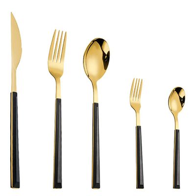 30 Piece Black Gold Silverware Set for 6 Square Handle Flatware Sets Stainless Steel Durable Home Kitchen Restaurant Halloween Cutlery Utensils Sets Delicate Knifes Forks Spoons Tableware Set