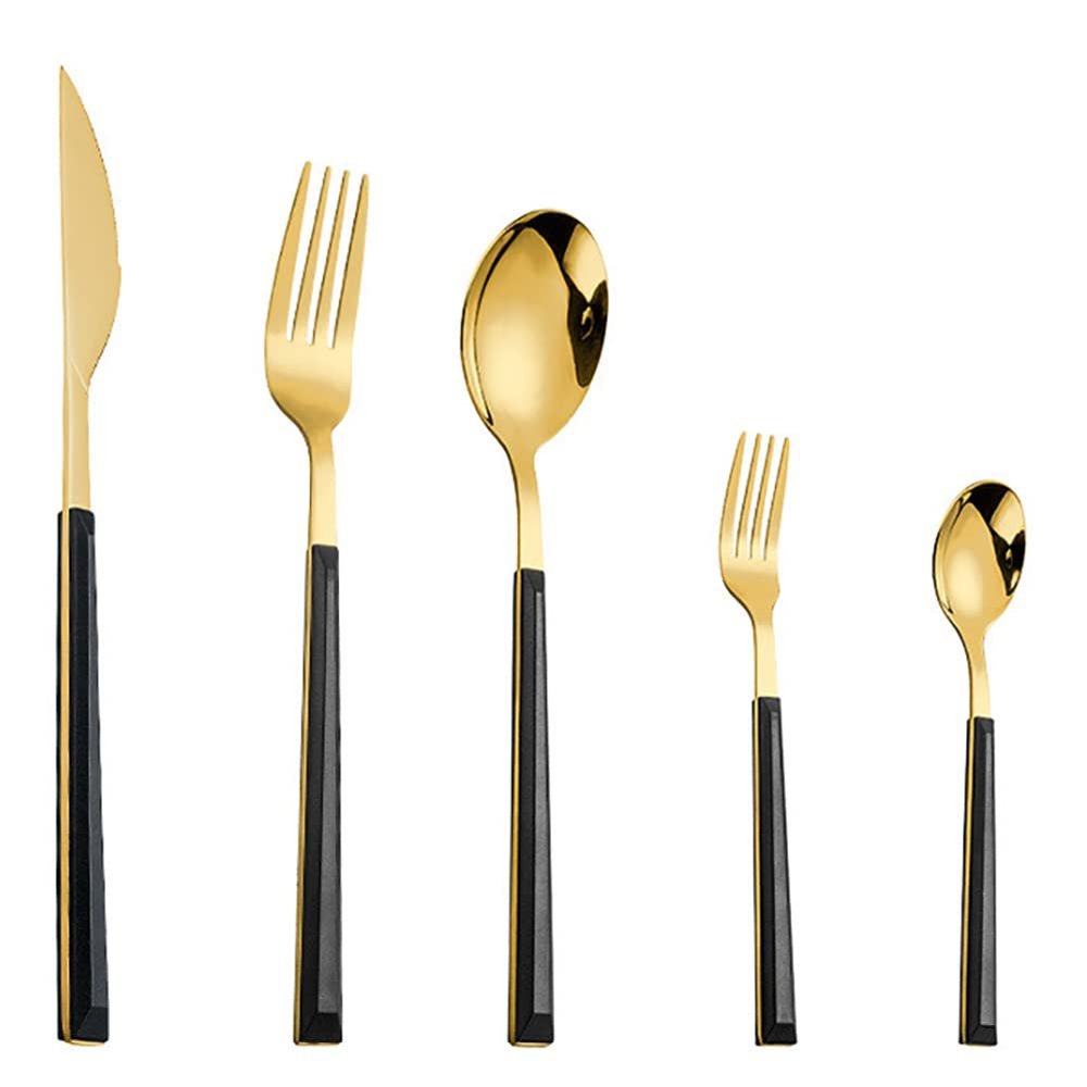30 Piece Black Gold Silverware Set for 6 Square Handle Flatware Sets Stainless Steel Durable Home Kitchen Restaurant Halloween Cutlery Utensils Sets Delicate Knifes Forks Spoons Tableware Set
