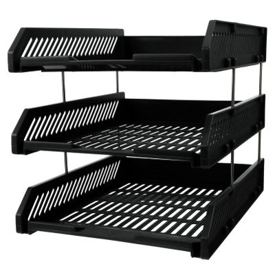 1pc3 Tray Newspaper Workspace Desk Office Plastic Home Rack Organizer Upright Document with Shelves Decor Letter Paper Accessories Tray - Desktop Storage Shelf File -Tier