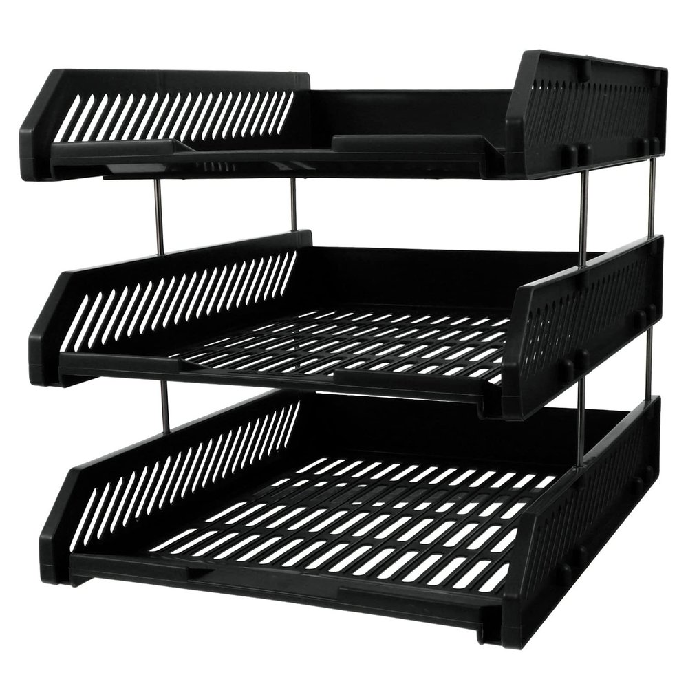 1pc3 Tray Newspaper Workspace Desk Office Plastic Home Rack Organizer Upright Document with Shelves Decor Letter Paper Accessories Tray - Desktop Storage Shelf File -Tier
