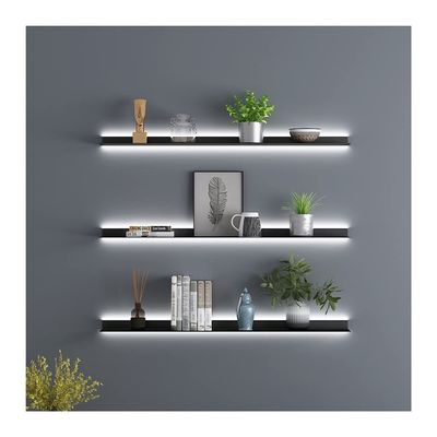 Etlegor Floating Shelves Wall Mounted Set of 3, Illuminated Wall Shelf Linear Floating Shelf Simple and Modern Wrought Iron Wall Shelves for Plant Shelf Or Bookshelf, Wall Storage Shelf