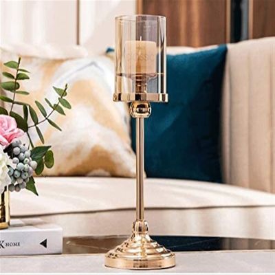YQBUER European Style Home Retro Metal Pillar Candle Holder with Glass Cover Candlelight Dinner Lamp Props Candle Holder Ornament Candle Holder (Size : 36cm)
