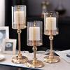 YQBUER European Style Home Retro Metal Pillar Candle Holder with Glass Cover Candlelight Dinner Lamp Props Candle Holder Ornament Candle Holder (Size : 36cm) view 3