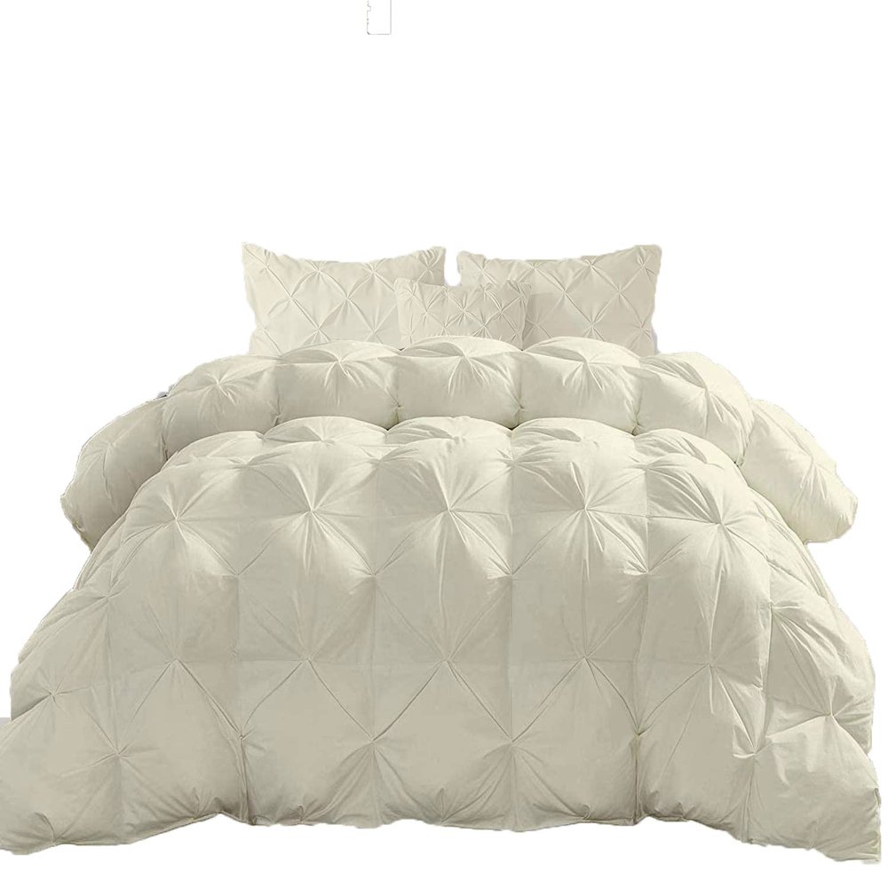 Premium Quality - Oversized Full Size (82" x 86") Inches, 3pc Pinch Comforter Set - Ultra-Soft - All-Season Down Duvet Insert 500 GSM 800 Thread Count 100% Egyptian Cotton Cover - Ivory Solid
