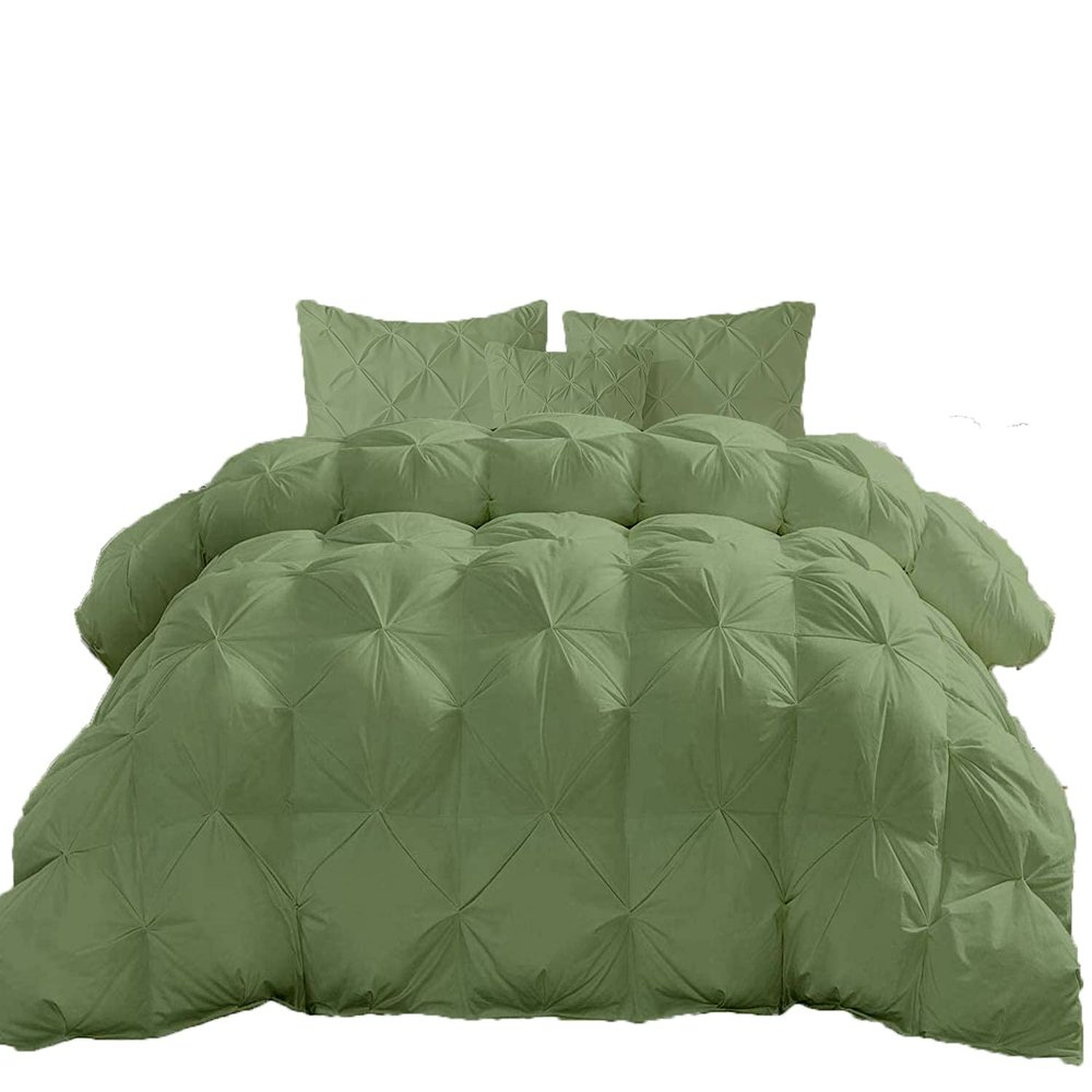 Premium Quality - Queen/Full XL Size (88" x 92") Inches, 3pc Pinch Comforter Set - Ultra-Soft - All-Season Down Duvet Insert 500 GSM 800 Thread Count 100% Egyptian Cotton Cover - Moss Solid