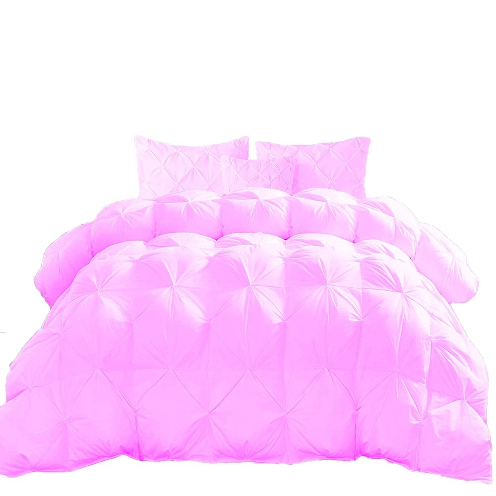 Premium Quality - Oversized Full Size (82" x 86") Inches, 3pc Pinch Comforter Set - Ultra-Soft - All-Season Down Duvet Insert 500 GSM 800 Thread Count 100% Egyptian Cotton Cover - Pink Solid