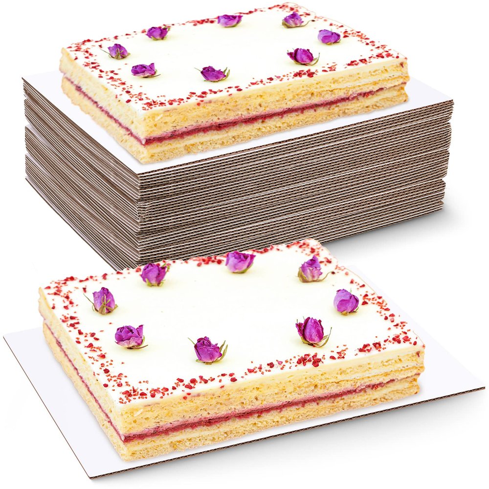 40 Pieces Rectangle Cake Board 1/4 Sheet Cake Cardboard Rectangular Greaseproof Disposable Single Wall Corrugated Pad Base Desserts and Pastries Food Trays for Pizza, 13.39 x 9.84 Inch (White)