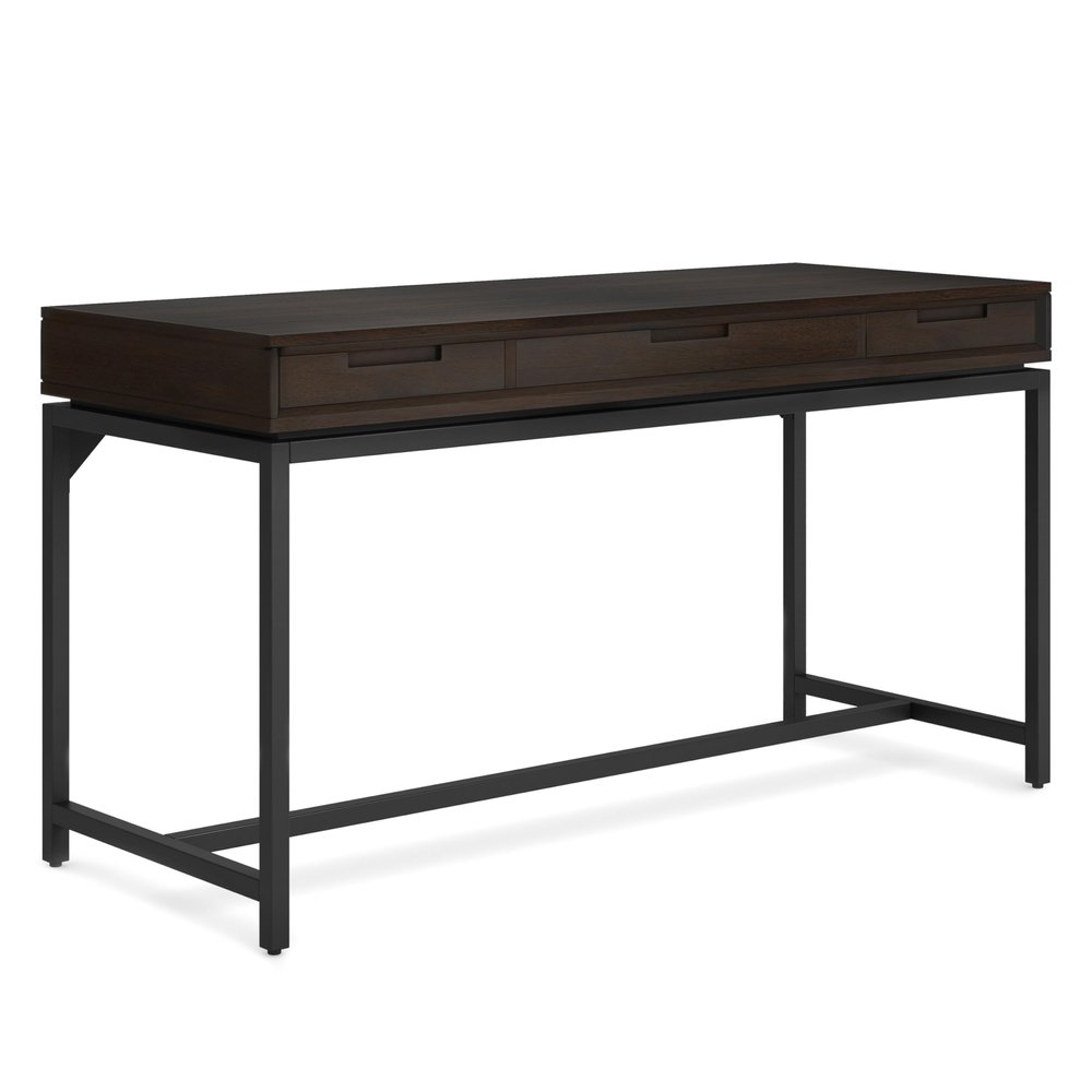 SIMPLIHOME Banting Desk - 60 Inch Wide Solid Hardwood and Metal Writing Desk in Hickory Brown, Modern Industrial Home Office Computer Table for Study with 2 Drawers and Flip-Down Keyboard Tray