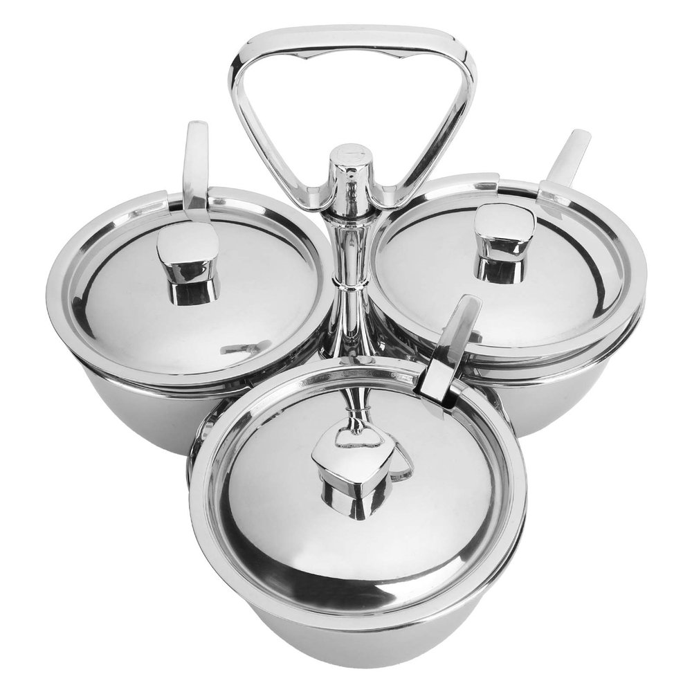 Condiment Seasoning Containers, Spice Rack Kitchen Stainless Steel Seasoning Pots Condiment Set Rotating Spice Rack Organizer(3)