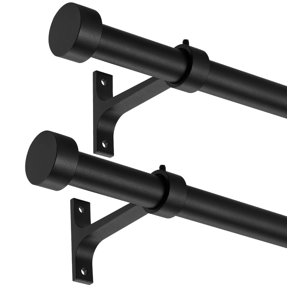 2-Pack Curtain Rod for Windows 28-48",Adjustable Window Curtain Rods with Premium Aluminum End Cap Finials and Full Surround Brackets,3/4"(0.062Feet) Diameter,Matte Black Drapery Rods for Curtains