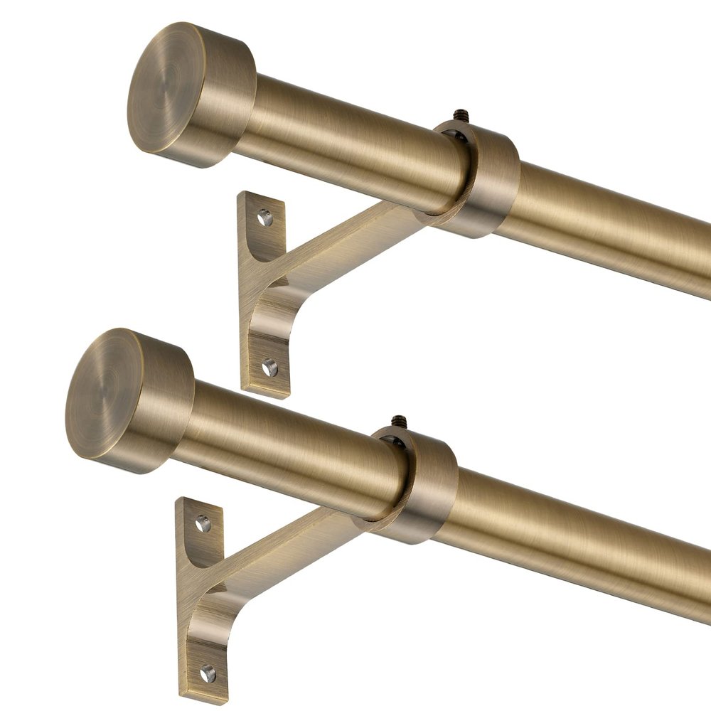 2-Pack Curtain Rod for Windows 48-84",Adjustable Window Curtain Rods with Premium Aluminum End Cap Finials and Full Surround Brackets,3/4"(0.062Feet) Diameter,Antique Bronze Drapery Rods for Curtains