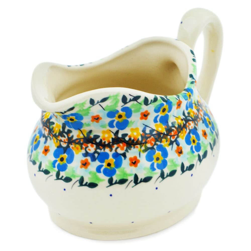 Polmedia Polish Pottery Gravy Boat UNIKAT - Sweet Blooms Pattern Handmade in Boleslawiec Poland + Certificate of Authenticity