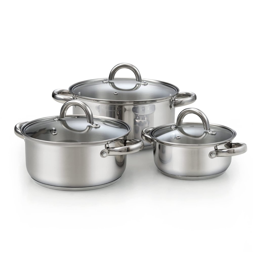 Cook N Home Stainless Steel Stock Pot with Glass Lid, Basic Small Sauce Cooking Pot Saucier Casserole Pan Set, 6 Piece Set