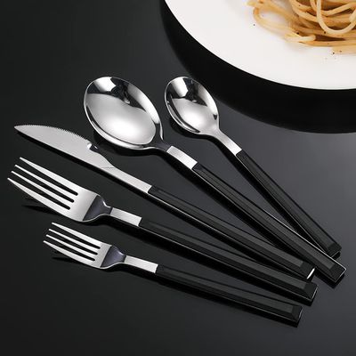 30 Piece Black Silverware Set for 6 Square Handle Flatware Sets Stainless Steel Durable Home Kitchen Restaurant Halloween Cutlery Utensils Sets Delicate Knifes Forks Spoons Tableware Set